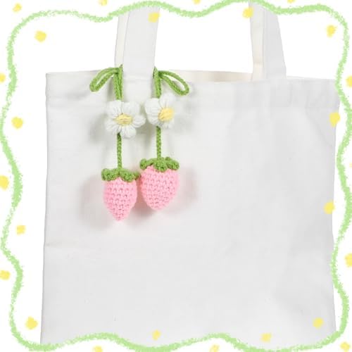 Crochet Car Mirror Hanger Strawberry Flower Girly Decoration