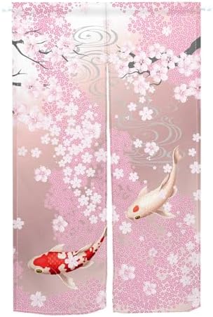 Leowefowa Pink Cherry Blossom Noren Curtain Panel