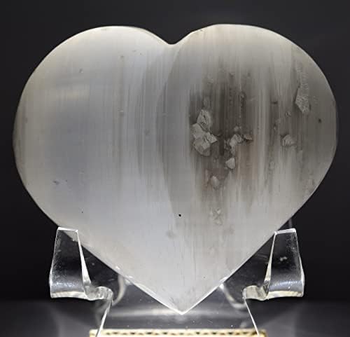 72mm Selenite Puffy Heart Natural White Crystal with Stand
