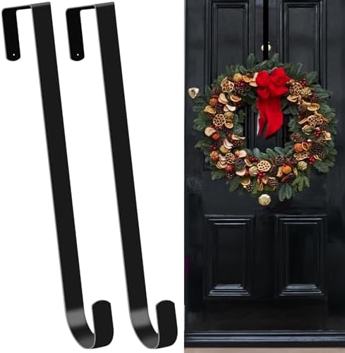 2 Pack 15 Inch Black Wreath Hanger for Front Door