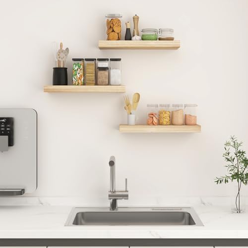 BOFIRE Floating Wall Shelves - 17 Inch Solid Wood Decor