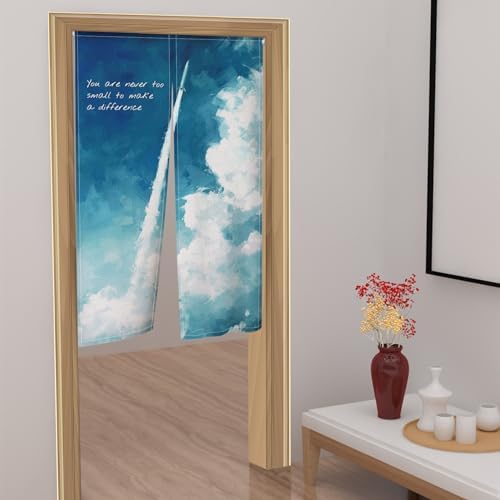 Leowefowa Japanese Noren Door Curtain Blue Sky White Cloud