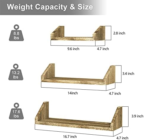 SZQINJI Carbonized Black Floating Shelves Set of 3