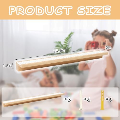 3-Pack Bamboo Floating Display Shelves for Minifigures