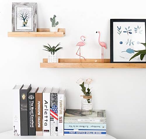 Natural Bamboo Floating Shelves Wall Mounted Decor Organizer