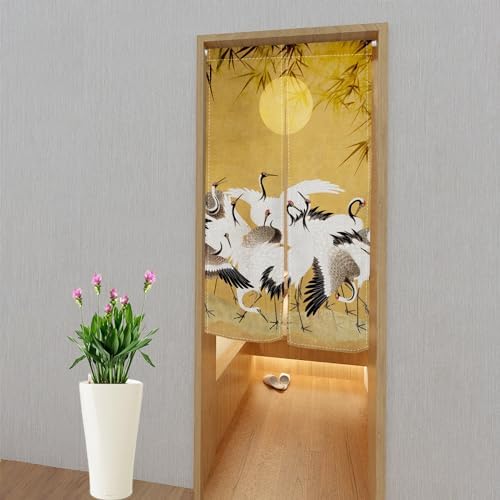 Japanese Style Cranes Full Moon Bamboo Door Curtain 34x60