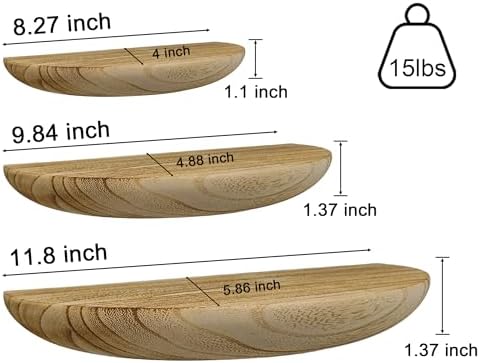 Solid Wood Half Round Floating Wall Shelves Light Brown