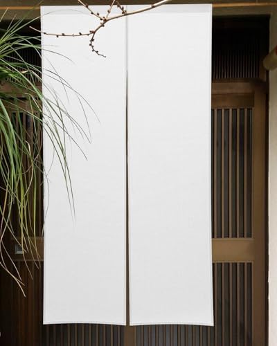 Leowefowa Pure White Japanese Noren Door Curtain