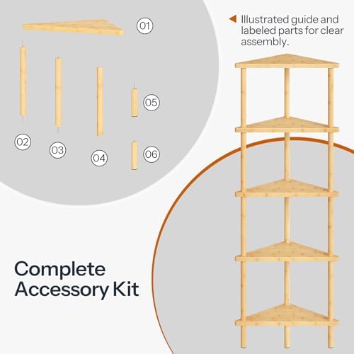 HOOBRO 5-Tier Bamboo Corner Bookshelf Stand