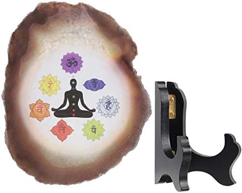 Rockcloud 7 Chakra Agate Slab Display with Wooden Stand