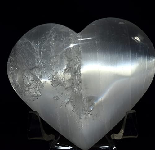 29 Inch Selenite Puffy Heart With Acrylic Stand