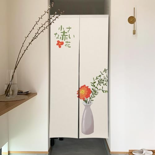 Japanese Style Door Curtain with Little Red Flowers