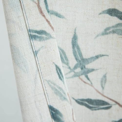 VOGOL Linen Textured Curtains with Leaves Print and Lace Border