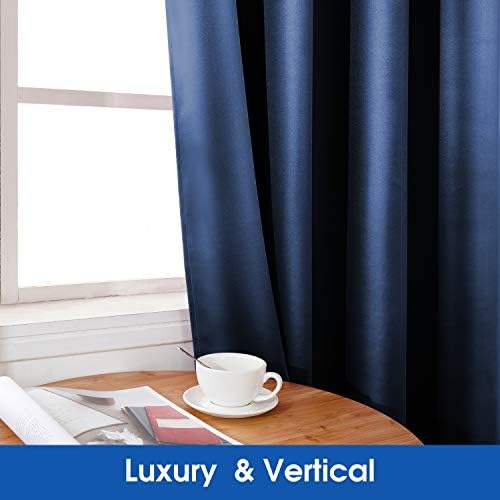 HOMEIDEAS 2 Panels Navy Blue Faux Silk Blackout Curtains 52x108 Inch