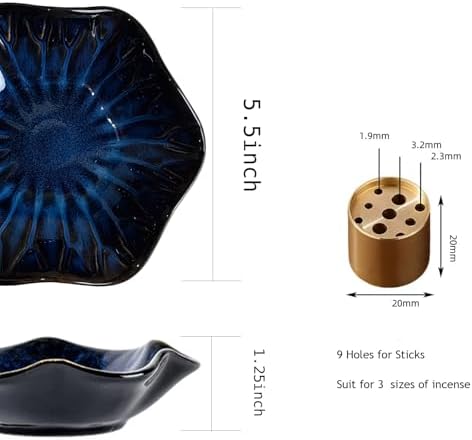 ASBEFORE Ceramic Incense Holder 2PCS Blue Grey Flower