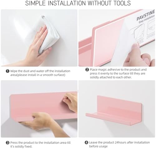 PAVSTINE 12 Inch Pink Floating Shelves No Drilling