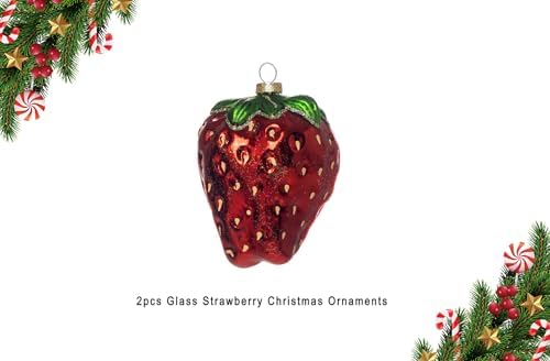 2pcs Glass Strawberry Christmas Ornaments for Tree
