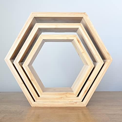 Bamboo Hexagon Floating Shelves Set Of 3