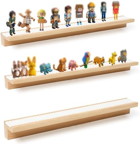 3-Pack Bamboo Floating Display Shelves for Minifigures