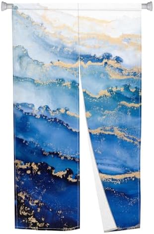 Japanese Doorway Curtain 335 x 59 Wave Gold Trim