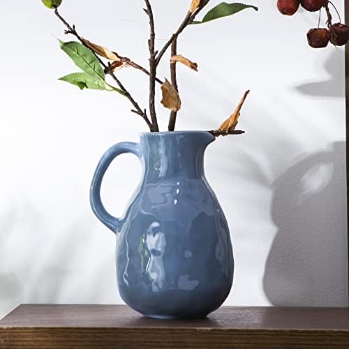 Kimdio Blue Ceramic Pitcher Vase with Handle