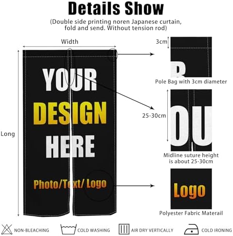 Leowefowa Custom Double Sided Noren Curtain Panel with Photo Text Logo