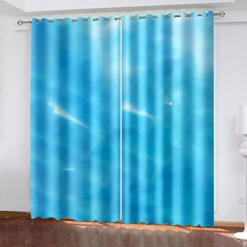 Homxi Blackout 2 Panel Set for Balcony Sea Blue Grommet Curtains