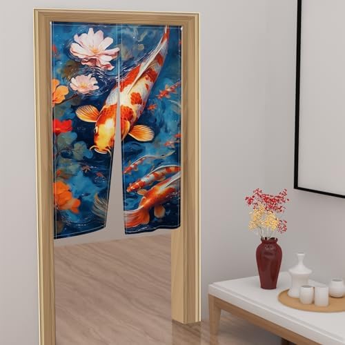 Red White Koi Noren Door Curtain 335 x 59 In