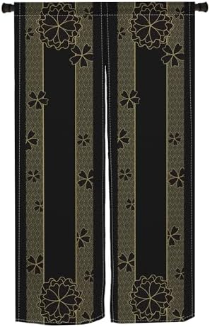 Noren Door Curtain with Gold Flowers Pattern 34x60 Inches