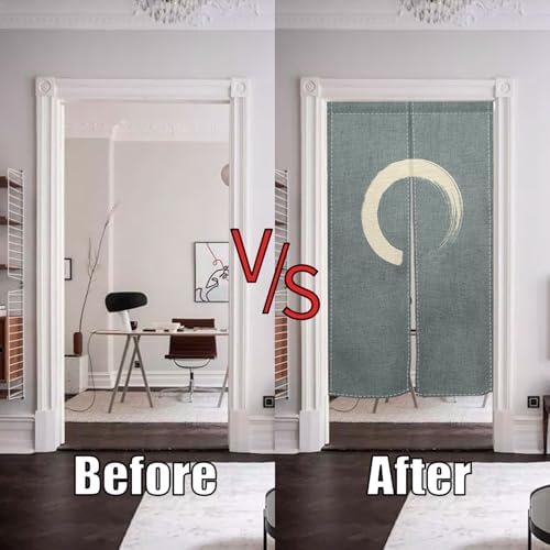 Japanese Noren Door Curtain Green Circle Print 34x60 Inches