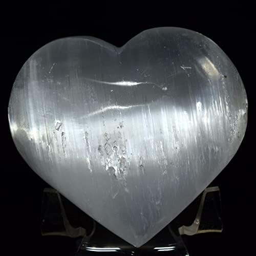 72mm Selenite Puffy Heart Natural White Crystal with Stand