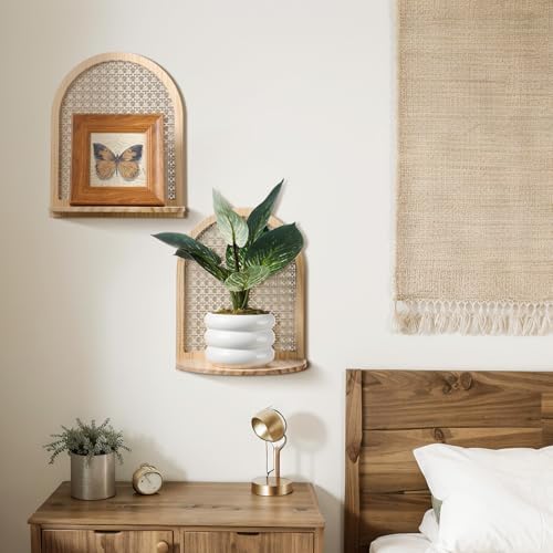 Karenhi 4 Pcs Boho Rattan Wall Shelf Decor