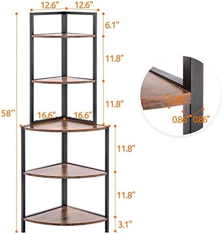 Apicizon 5 Tier Corner Shelf with Metal Frame