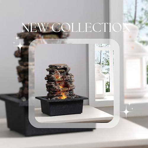 MAOCHI Tabletop Water Fountain with Automatic Pump and Natural River Rocks