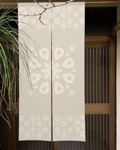 Noren Japanese Style Door Curtain Panel 34x60 Inch Flowers Beige