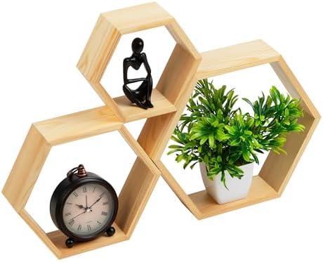 Mind Reader Hexagon Floating Shelves Set of 3 Brown