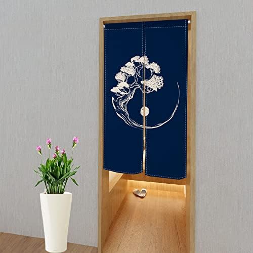 Leowefowa Deep Blue Door Curtain with Abstract Pattern