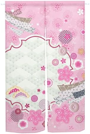 Traditional Japanese Noren Door Curtain Pink Flowers Print 34x60
