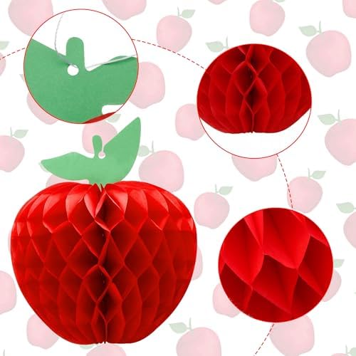 4 Pcs Red Honeycomb Apple Hanging Decorations