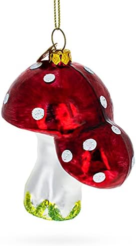 Charming Red Mushrooms Blown Glass Christmas Ornament 1