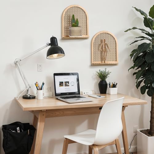 Karenhi 4 Pcs Boho Rattan Wall Shelf Decor