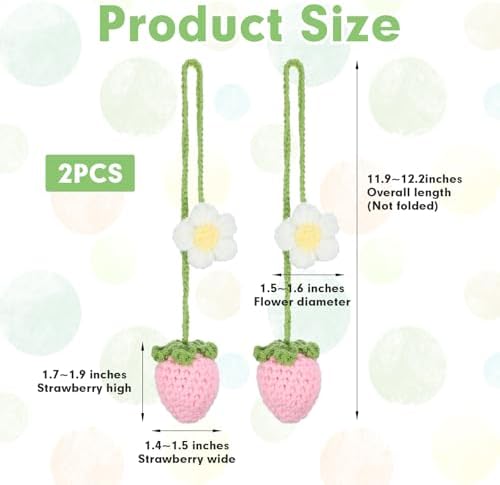 Crochet Car Mirror Hanger Strawberry Flower Girly Decoration