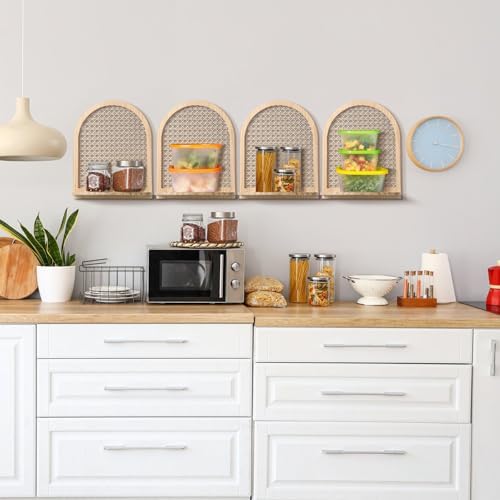 Karenhi 4 Pcs Boho Rattan Wall Shelf Decor