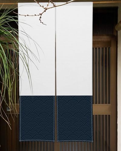 Japanese Noren Door Curtain Privacy Divider 335x709 Inch Beige Black Wave
