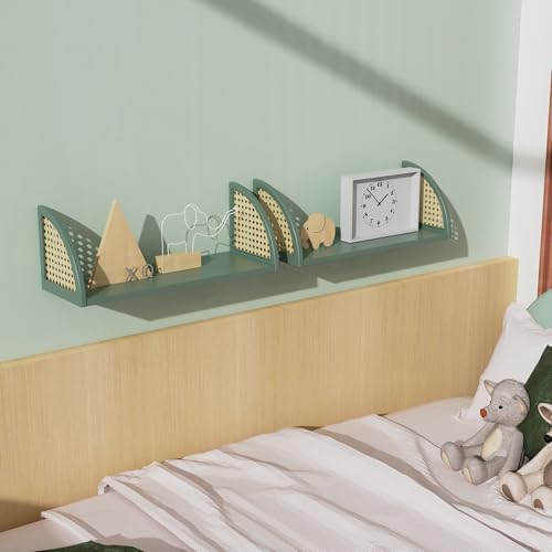 PJCOLL 16 Inch Rattan Wall Shelf - Green
