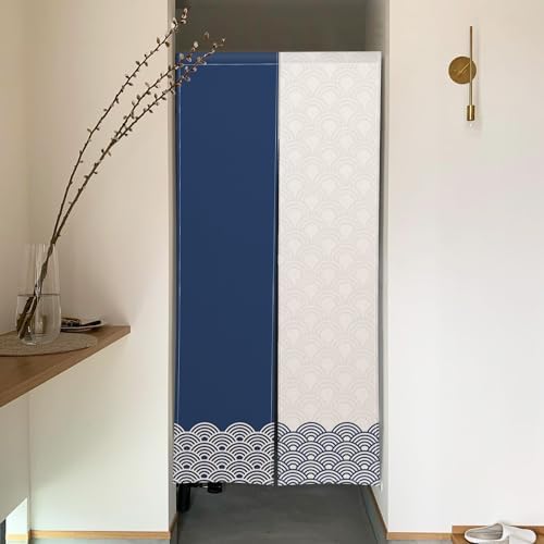 ChloropLastid Japanese Noren Door Curtain Blue Beige Wave Panel