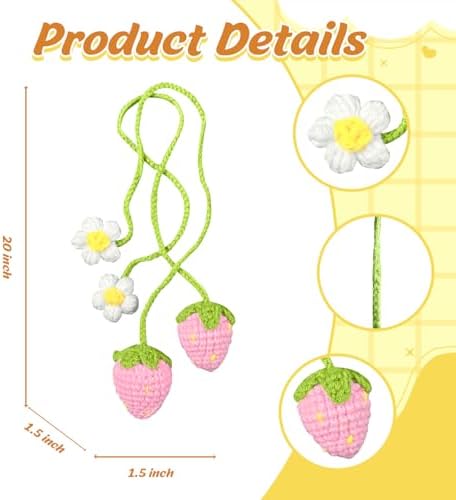 Crochet Strawberry Rear View Mirror Ornament for Women