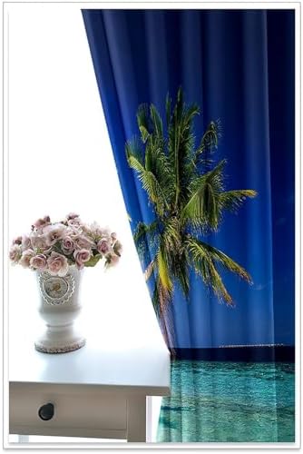 2 Piece Blackout Kitchen Curtains with Coconut Tree Design