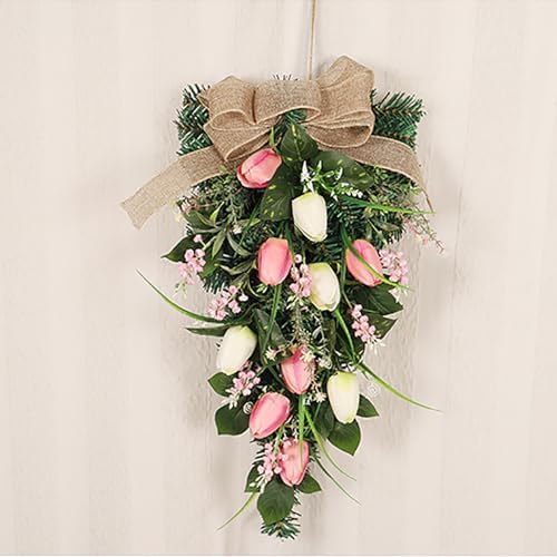 Artificial Tulips Teardrop Wreath for Front Door