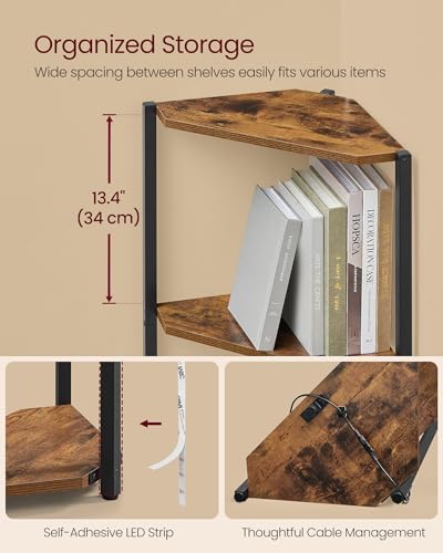 VASAGLE 5-Tier Corner Bookshelf with LED Lights Rustic Brown